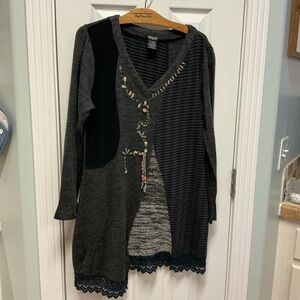 Moka Sport SZ XL Mohair Blend Boho Tunic/ Mini Dress Mixed Media Lace Trim